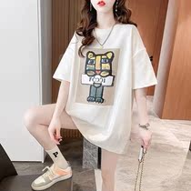 Medium length Pure Cotton Pregnant Woman Design Sensation Niche Cute Printed T-shirt Summer New Loose short sleeve pregnant woman blouse