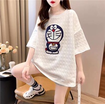 Pure cotton pregnant woman short sleeve t-shirt female summer dress 2022 new loose cartoon hot mother with long pregnant woman blouses