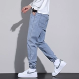 Демисезонные джинсы для школьников, универсальные утепленные штаны, 2023, свободный крой, на шнурках