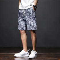 Five-point denim shorts mens 2021 summer thin casual wear loose tight cashew print pattern beach pants tide