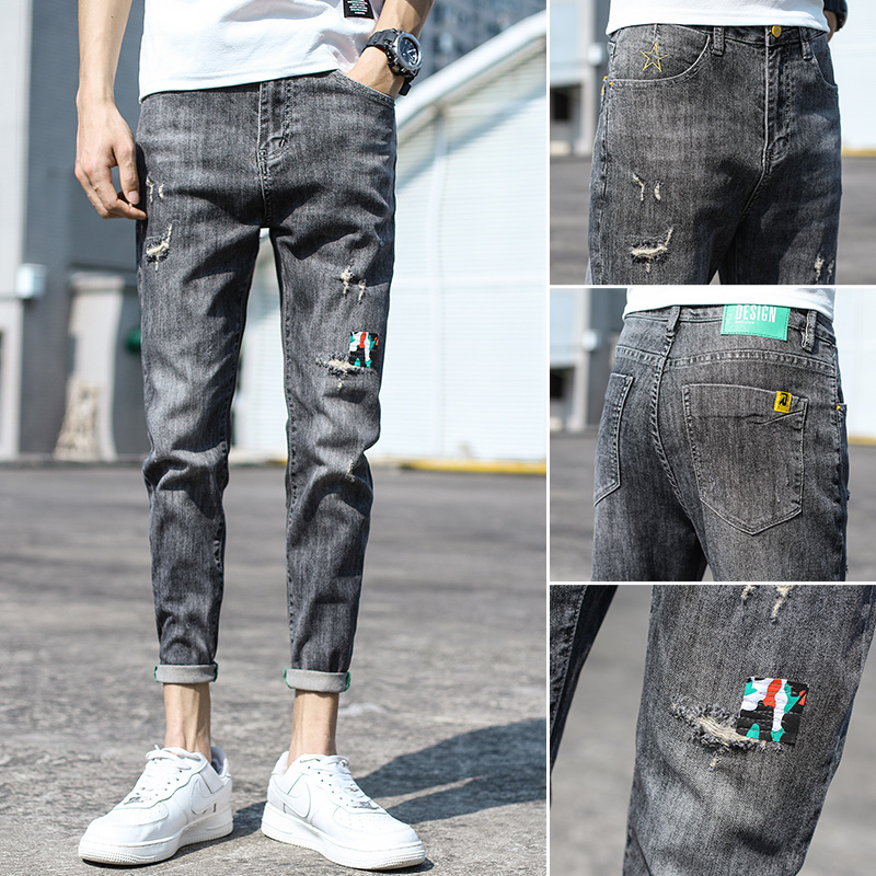 Summer break Hole Jeans Men 90% pants Summer thin Tide Cards Casual Pants 100 Hitch a small foot 9