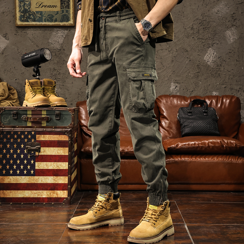 American-Style Military Green Cargo Pants for Men, Loose Fit, Jogger Style, Trendy Brand, Summer 2026 New Model, Multi-Pocket Casual Long Pants