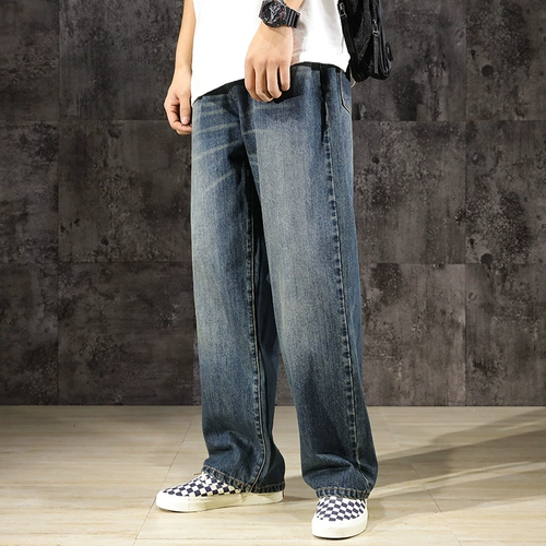 Темные джинсы, ретро осенние штаны, свободный прямой крой