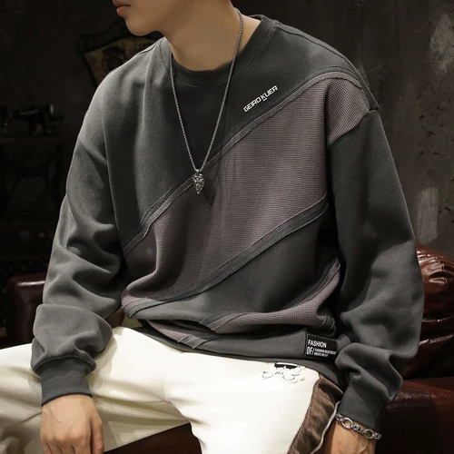 Дизайнерская толстовка, осенний лонгслив, в американском стиле, тренд сезона, круглый воротник, оверсайз