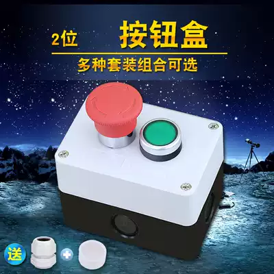 Two-position button switch box control box with emergency stop Green flat button two-hole button box 2-hole waterproof plastic