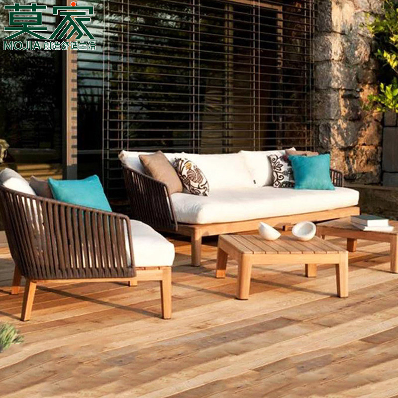Mojia Nordic Outdoor Solid Wood Rattan Sofa Designer Outdoor Vines Chair Tea Table Villa Hotel Yang Guang Room Casual Chair-Taobao