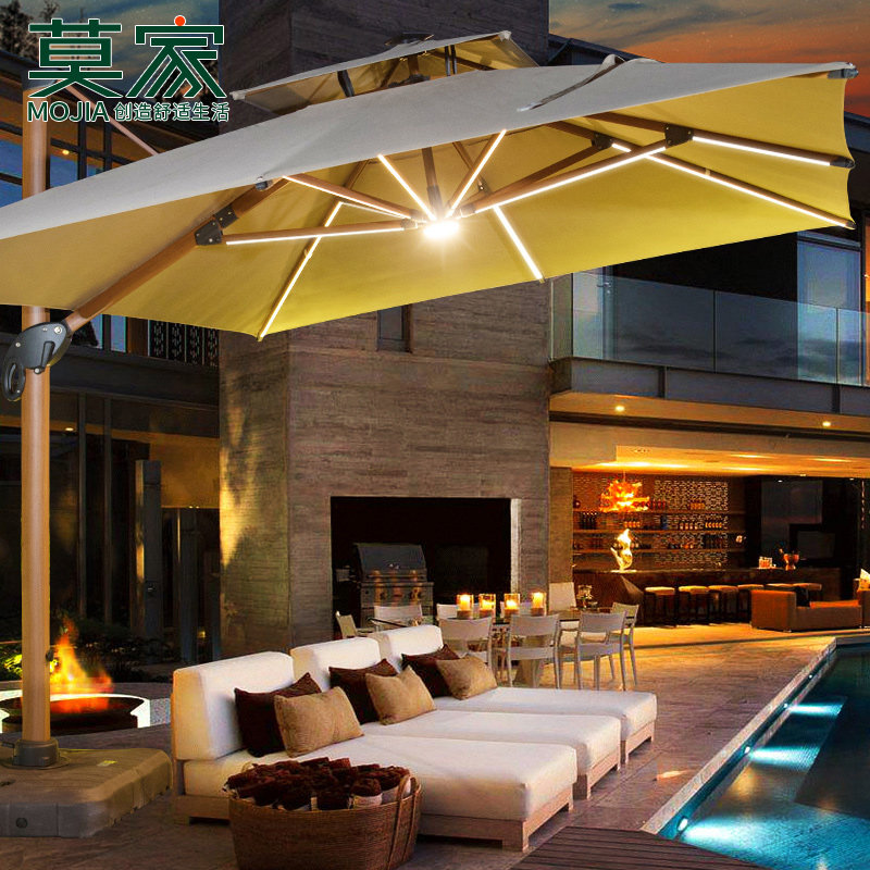莫家户外伞遮阳伞庭院遮阳伞花园罗马伞室外太阳能LED带灯太阳伞-Taobao