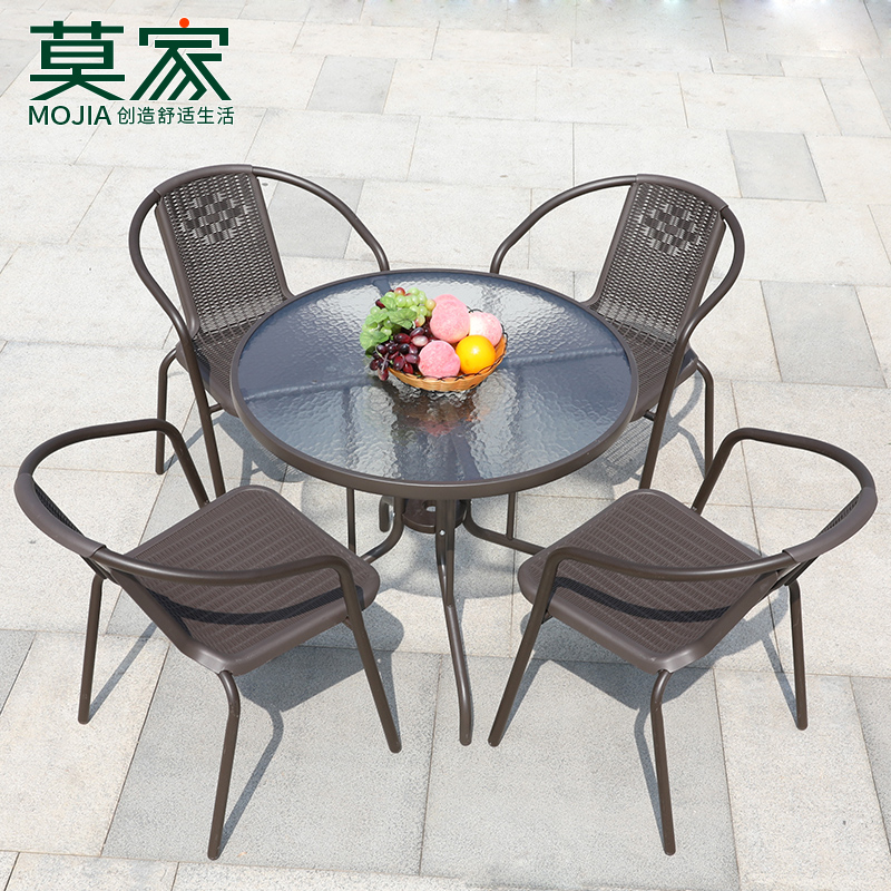 Outdoor table and chair with umbrella rattan chair three-piece set of outdoor chairs open air leisure balcony small coffee table wrought iron courtyard table and chairs