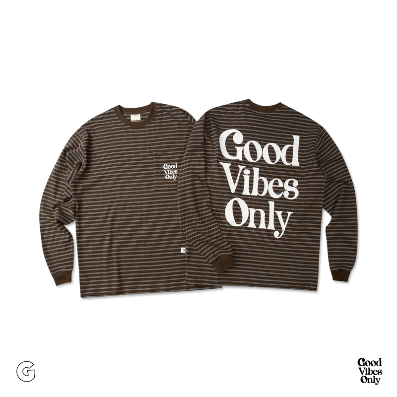 Goodvibesonly Good Vibes First "Basic” Striped Pocket Long Sleeve Brown 300g Heavyweight