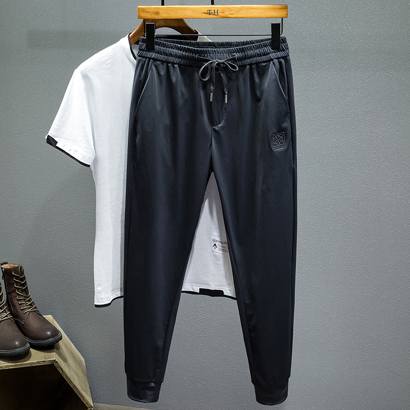 Ice Silk Pants for Men, Summer 2024 New Thin Style, Elastic Waist, Breathable, Sports Nine-Point Jogger Pants, Men's Casual Pants Ice Silk Pants for Men, Summer 2024 New Thin Style, Elastic Waist, Breathable, Sports Nine-Point Jogger Pants, Men's Casual Pants