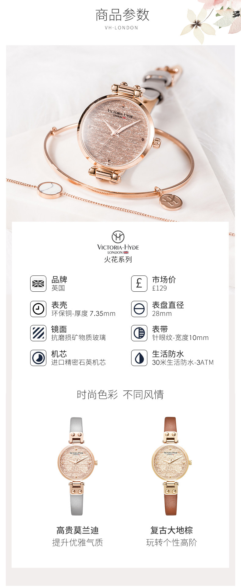 维多利亚海德 火花系列 风满天星女石英表 图12