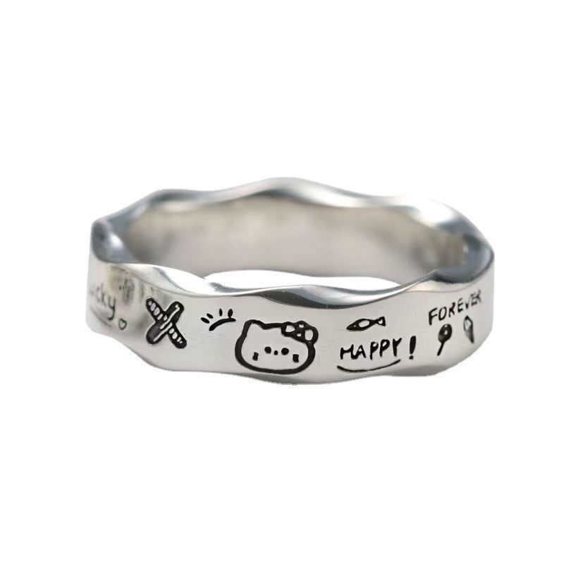 Pacha Dog Ring Cartoon Graffiti Ring Wavy Edge Couple Ring Male and Female Cat Anime Little Girl Gift