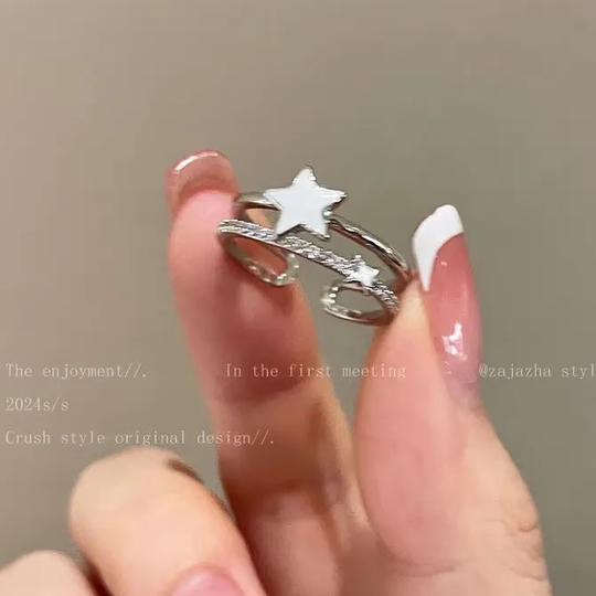 高级感开口指环双层星星锆石戒指女闺蜜学生小众设计轻奢食指环戒