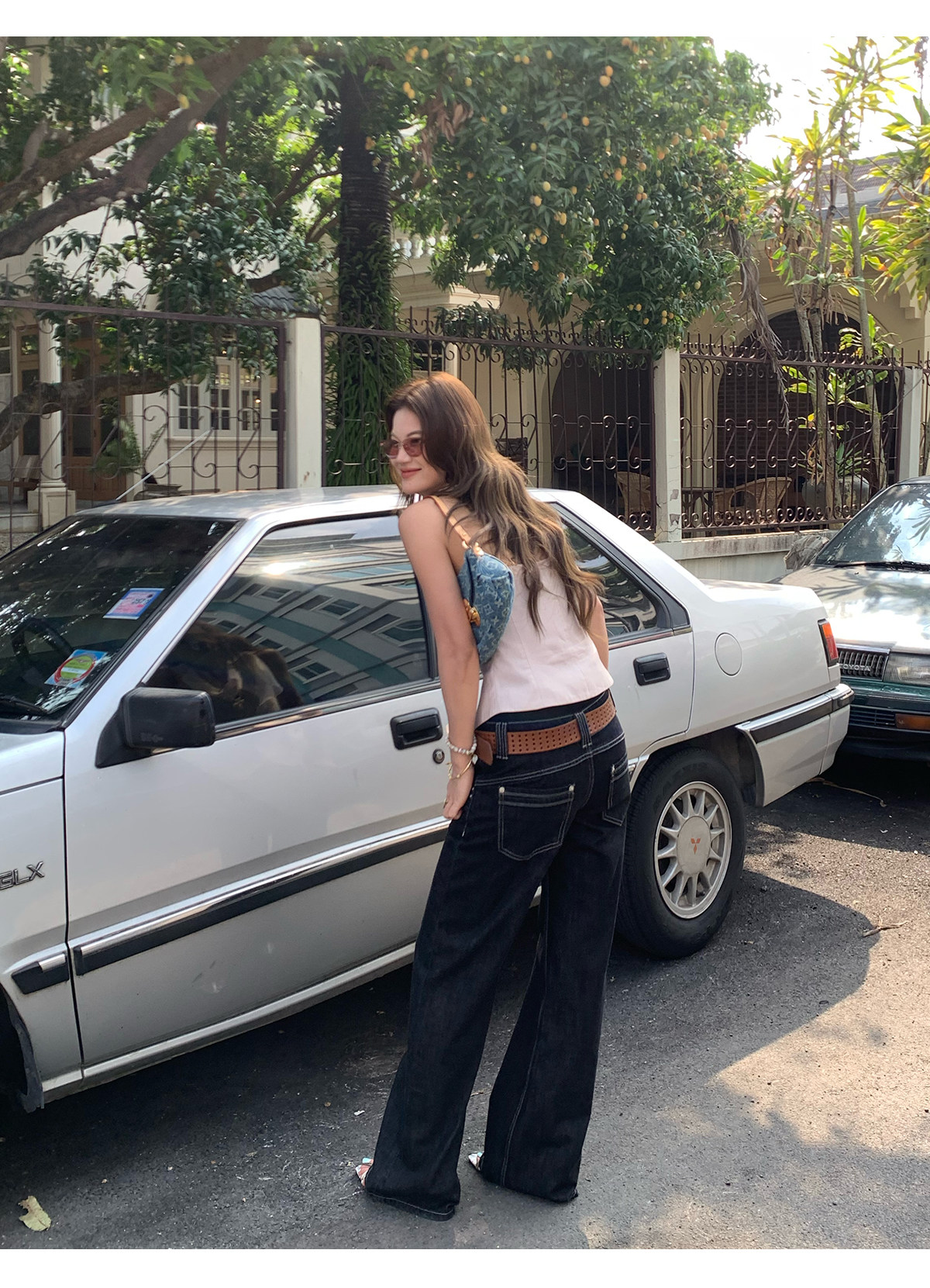 马儿MAR винтажные джинсы с контрастной строчкой женские весна-лето широкие прямые стройнящие свободные черные длинные брюки