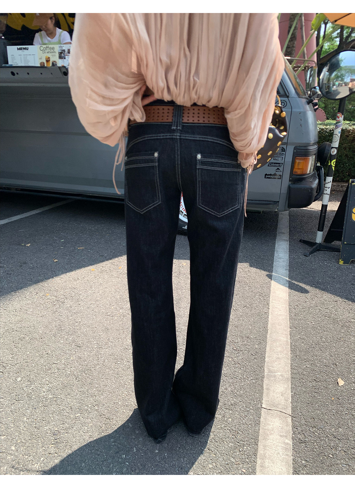 马儿MAR винтажные джинсы с контрастной строчкой женские весна-лето широкие прямые стройнящие свободные черные длинные брюки