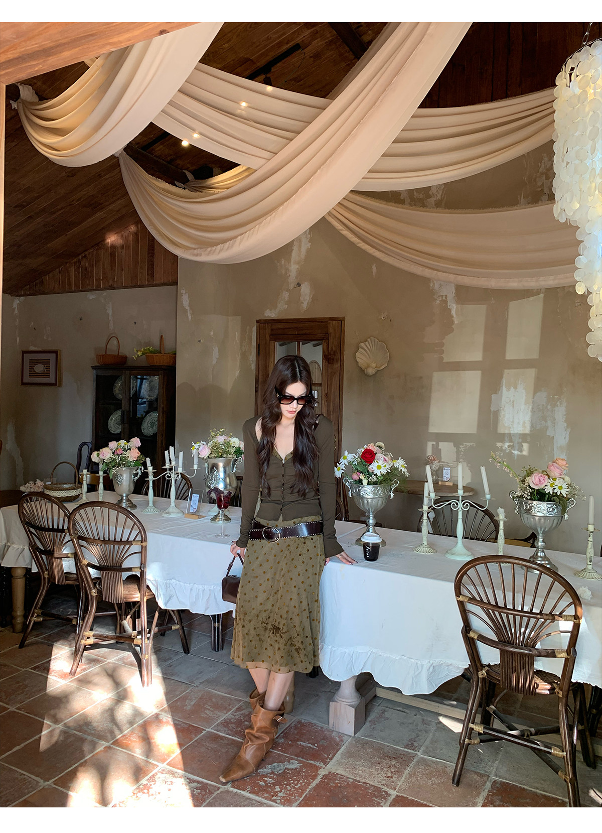 马儿MAR винтажная флокированная юбка-миди А-силуэта в горошек с сетчатыми вставками для женщин весна-лето