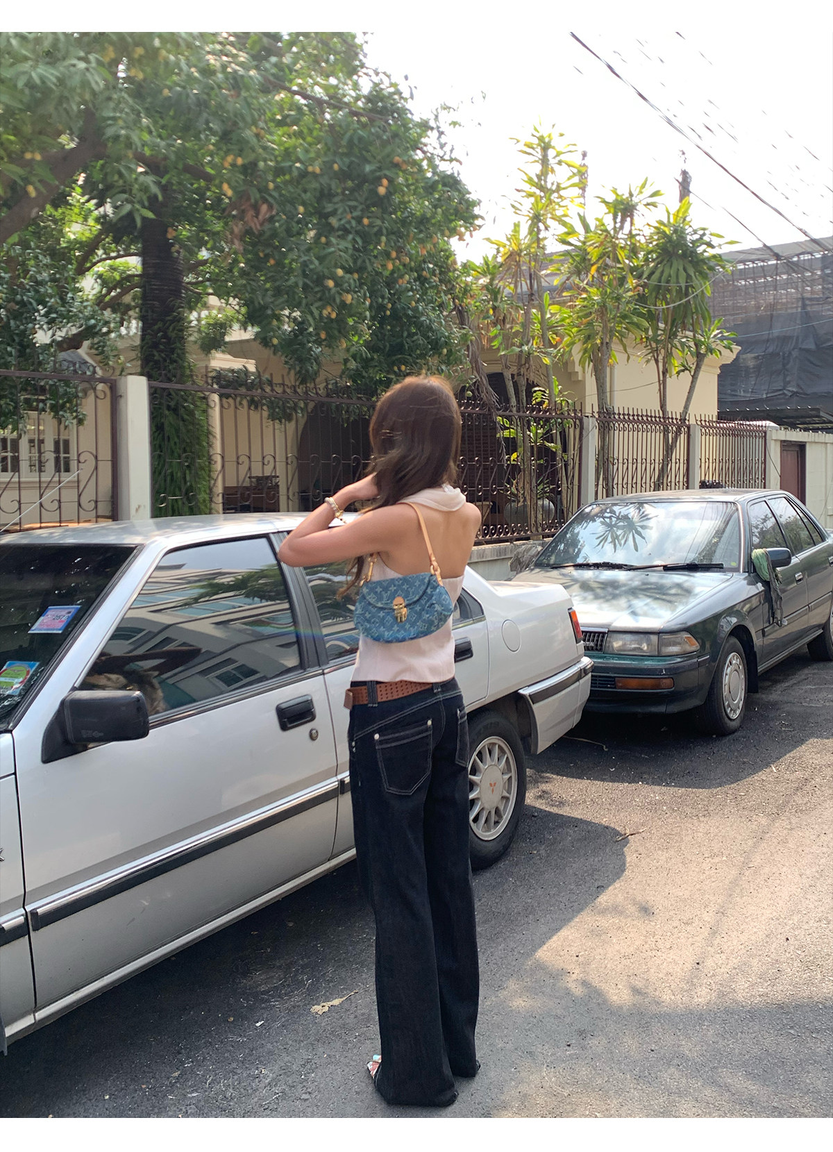 马儿MAR винтажные джинсы с контрастной строчкой женские весна-лето широкие прямые стройнящие свободные черные длинные брюки