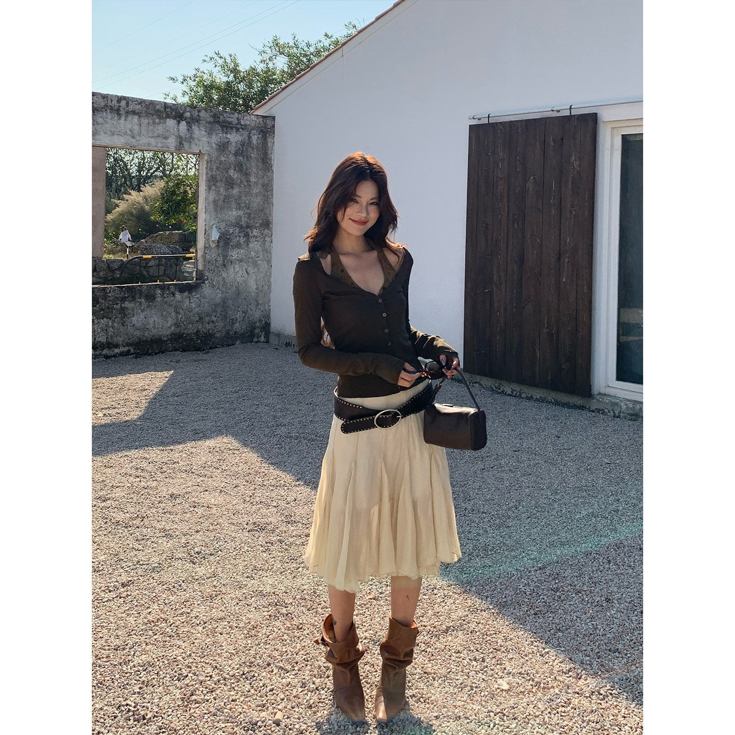 马儿MAR Элегантная А-силуэтная юбка средней длины из смесового тенселя с пышным подолом для женщин