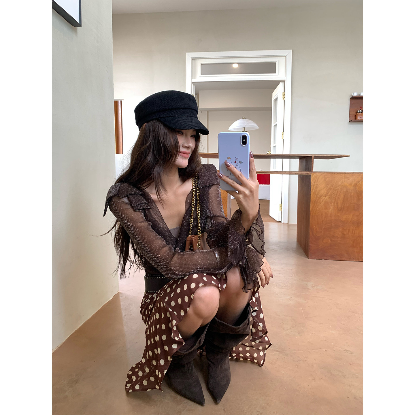 马儿MAR весенняя новинка ретро юбка в горошек женская заниженная талия средней длины дизайнерская стройнящая юбка-русалка