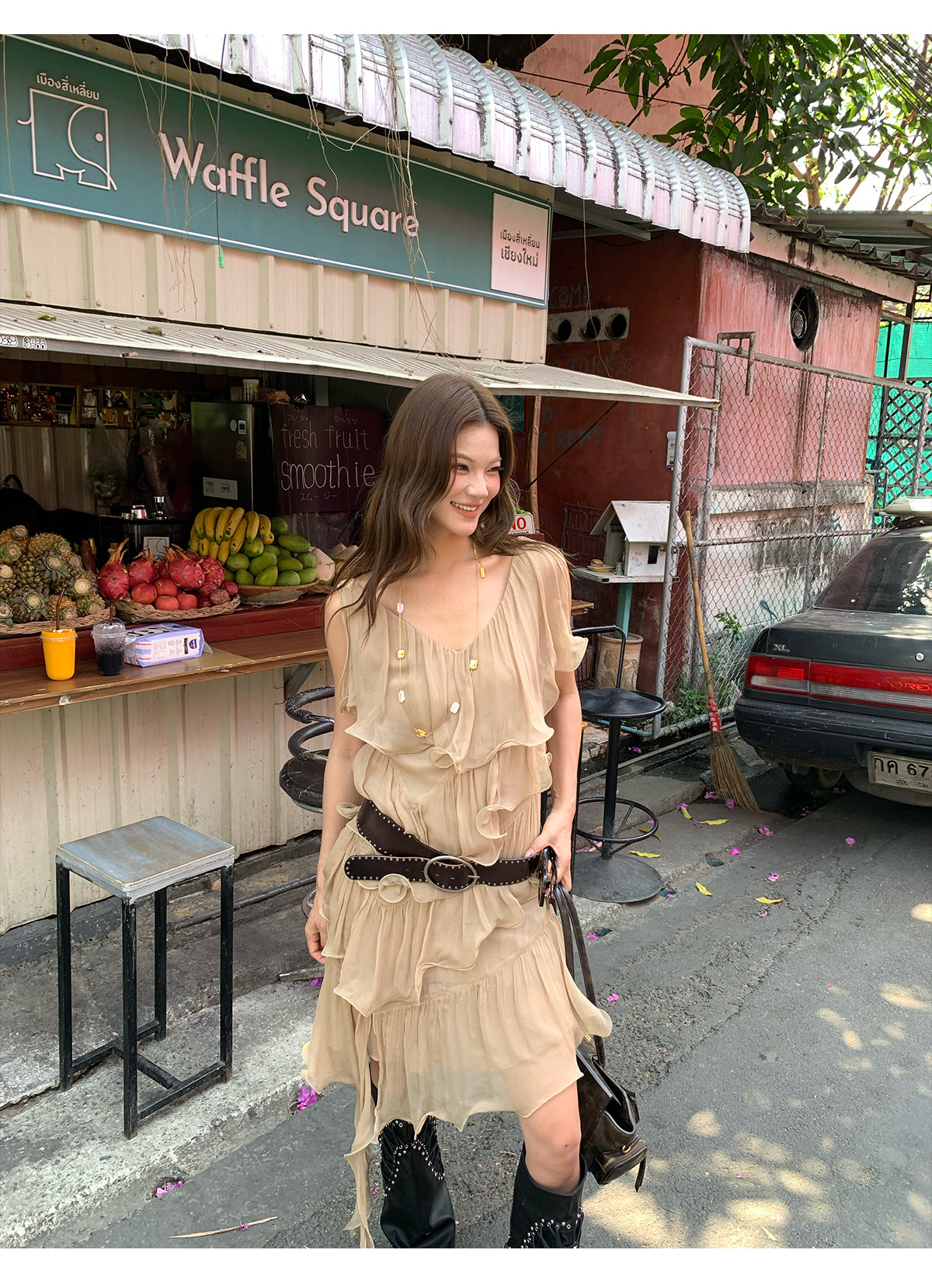 马儿MAR Винтажное платье с V-образным вырезом и оборками, летнее стройнящее короткое платье в курортном стиле для женщин