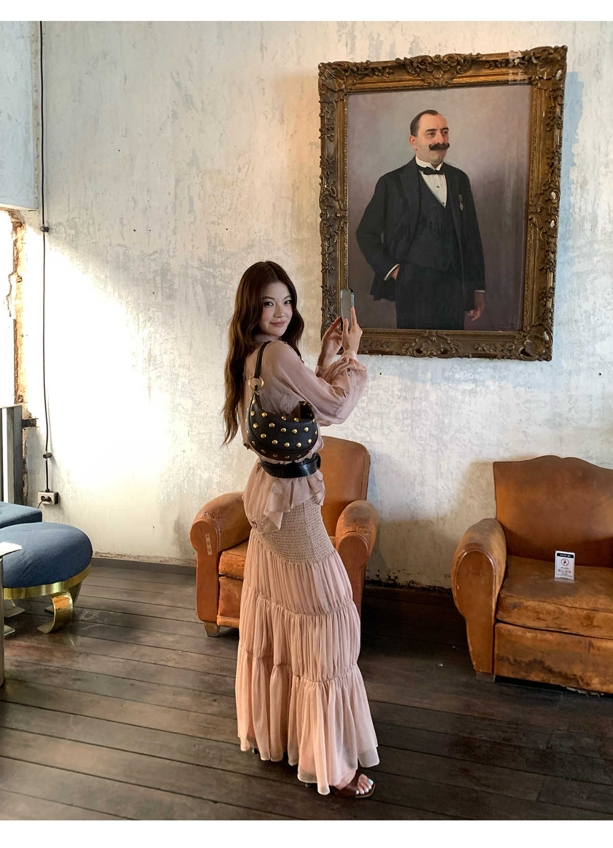 马儿MAR Рубашка с объемной вышивкой длинный рукав с приталенной плиссированной длинной юбкой элегантный костюм для женщин