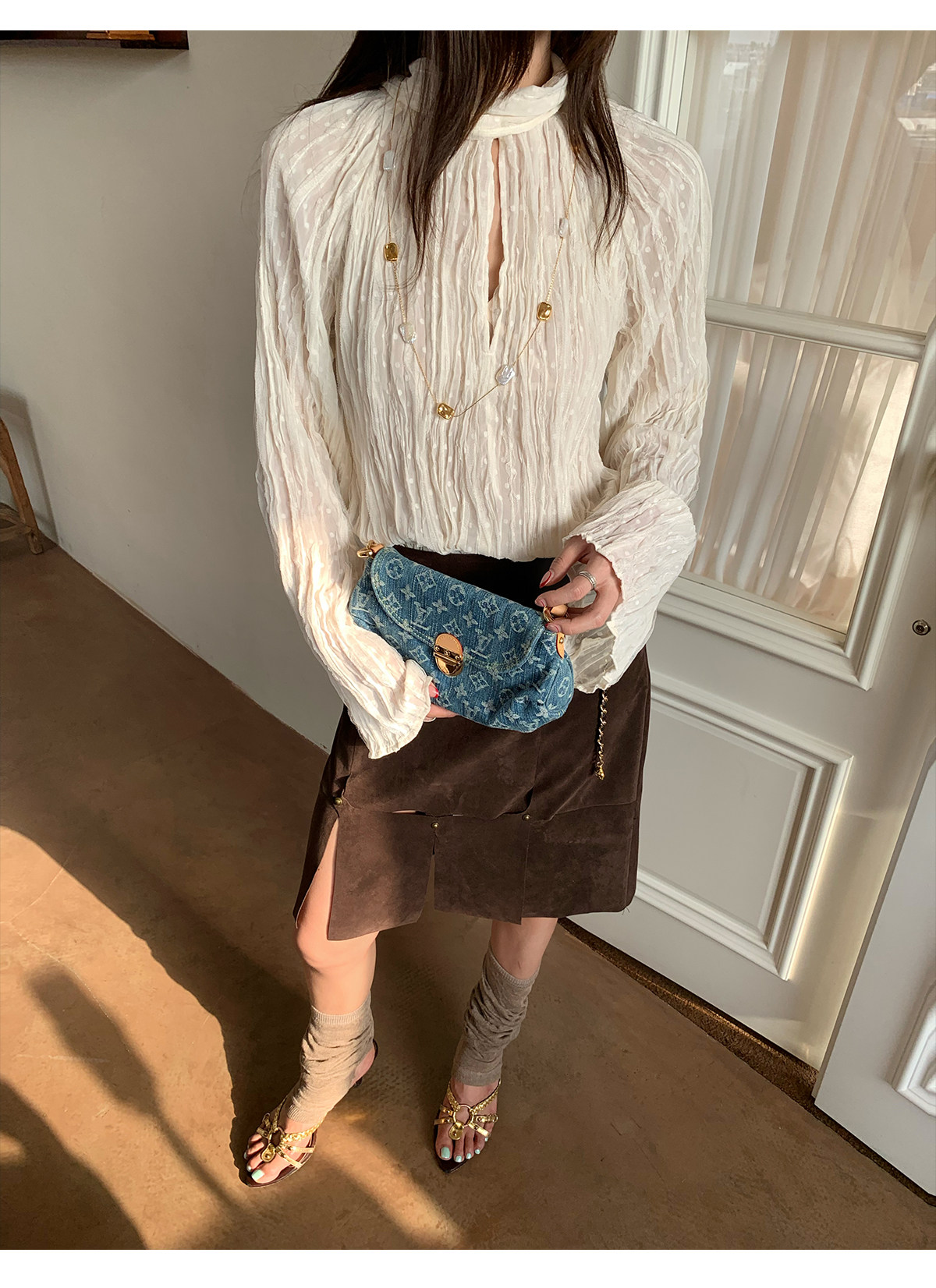 马儿MAR весенне-летняя женская рубашка с завязками на воротнике и складками, длинный рукав