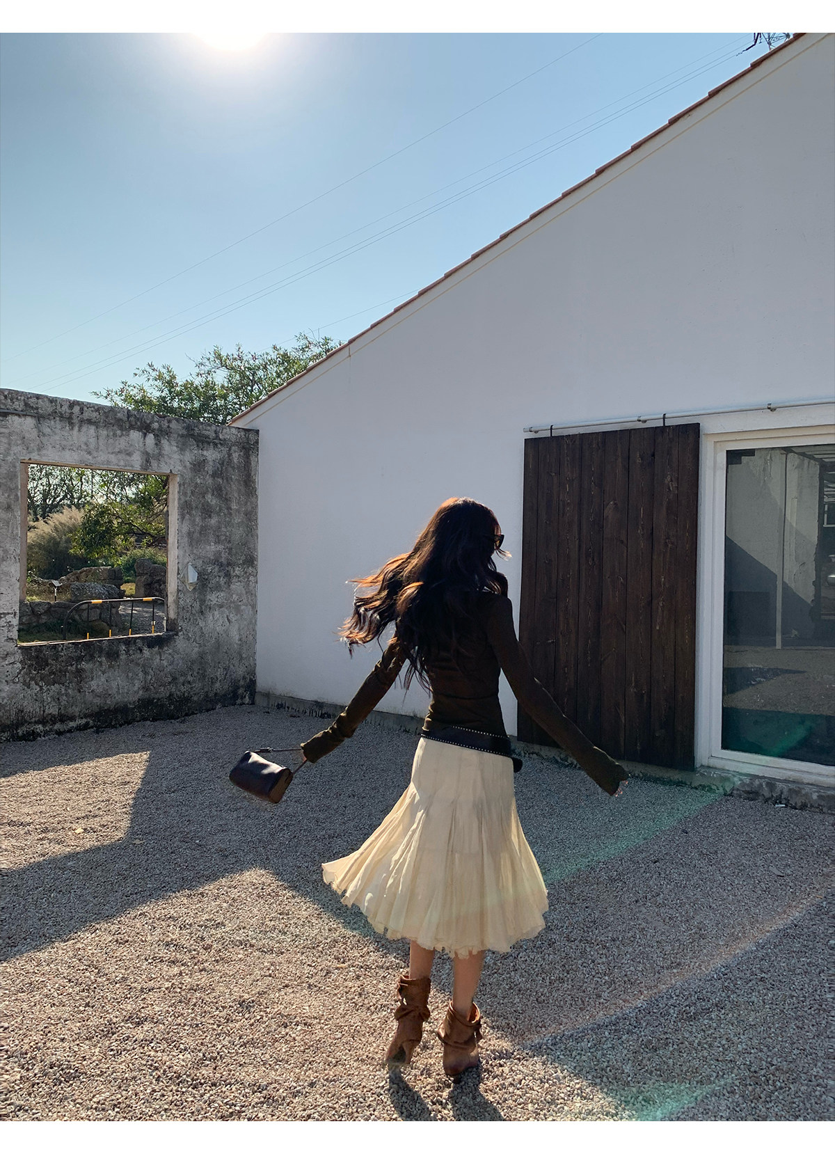 马儿MAR Элегантная А-силуэтная юбка средней длины из смесового тенселя с пышным подолом для женщин