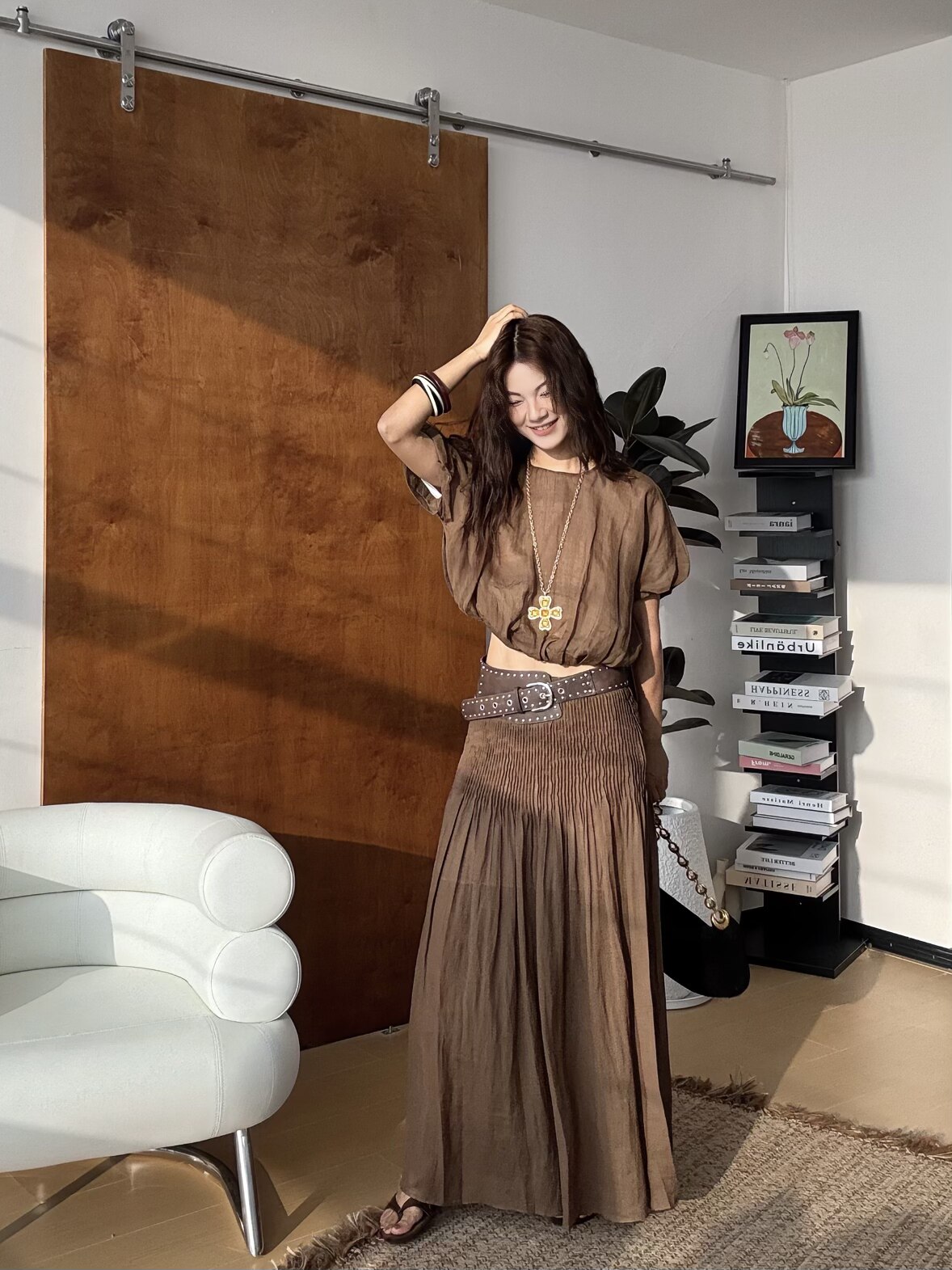 MAR летний новый ретро льняной повседневный комплект из двух предметов с короткими рукавами и плиссированной юбкой с поясом для женщин