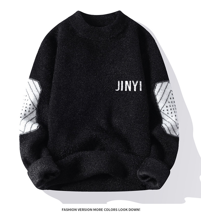 Semi-high-neck sweater for boys, autumn and winter, teenagers, junior high school and senior high school students, mink fleece, thickened base layer knitted sweater pic 12