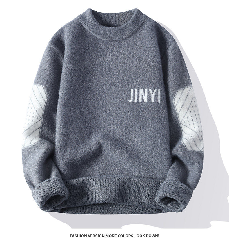 Semi-high-neck sweater for boys, autumn and winter, teenagers, junior high school and senior high school students, mink fleece, thickened base layer knitted sweater pic 11