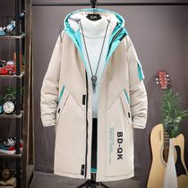 Mens cotton jacket middle and long coat winter teen junior high school students trend down cotton cotton thickened cotton cotton