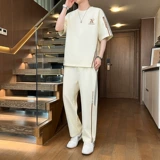 Летний шелковый комплект для отдыха, модные штаны, городской стиль, короткий рукав, подходит для подростков