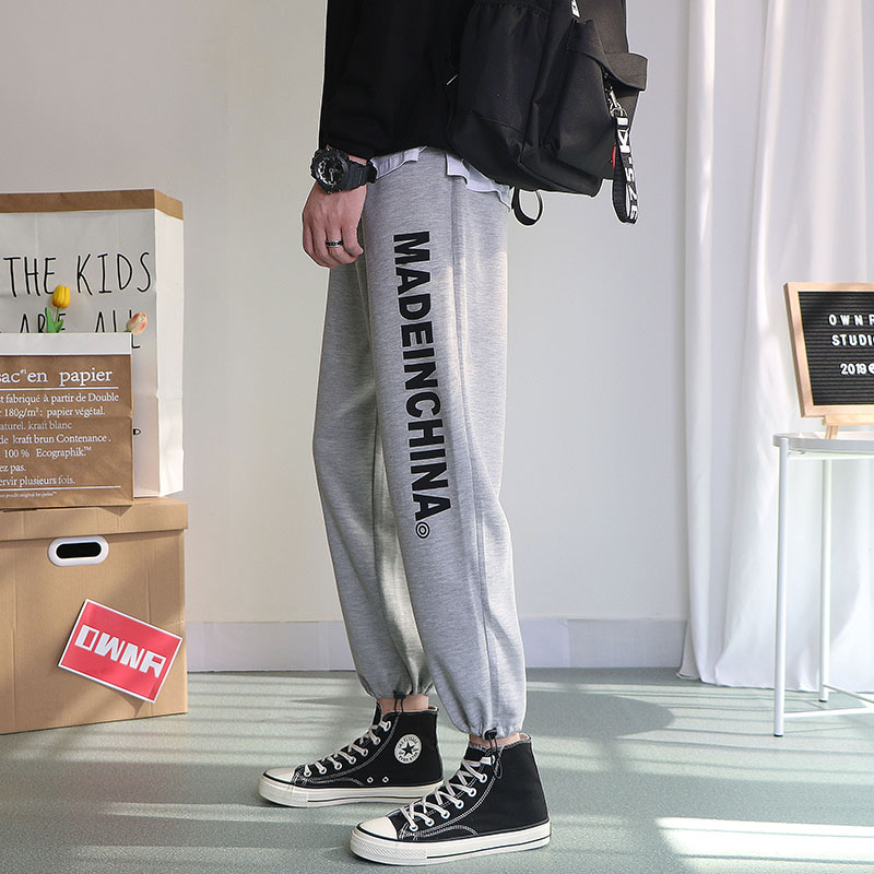 Harajuku style gray sports thick cotton pants men loose wide leg guard pants Korean version of the trend nine-point bundle feet casual ins pants