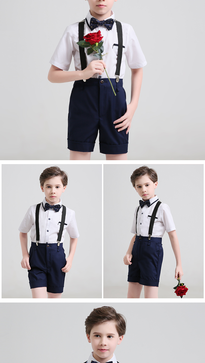Hoa cô gái ăn mặc nhỏ chủ boy hiệu suất trang phục điệp khúc phù hợp với bib trẻ em đàn piano hiệu suất set mùa hè váy trẻ em
