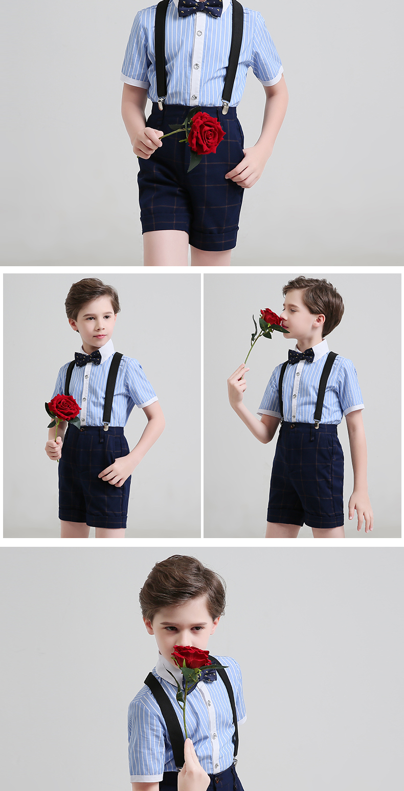 Hoa cô gái ăn mặc nhỏ chủ boy hiệu suất trang phục điệp khúc phù hợp với bib trẻ em đàn piano hiệu suất set mùa hè váy trẻ em