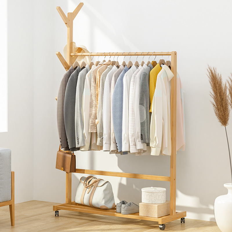 Simple clothes hanger floor bedroom solid wood rod style home clothes hat rack clothes rack clothes rack clothes rack
