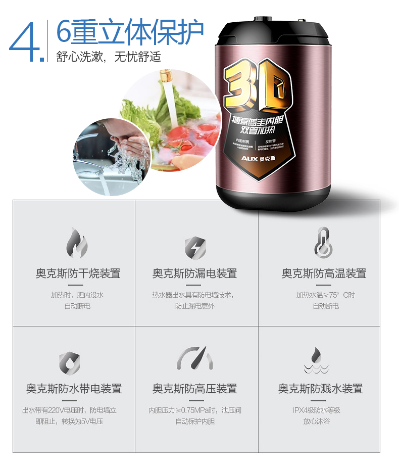 bình nóng lạnh tân á AUX / AUX SMS-6.6P9 Kitchen Po là bình nóng lạnh tích trữ nước nóng nhà kho nước nóng nhỏ - Máy đun nước bình nóng lạnh rossi 30l giá bảo nhiêu