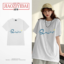 Short sleeves 2022 New spring summer loose pure cotton sleeve round collar t-shirt female middle sleeve woman dress with long sleeves slim foreign air blouse