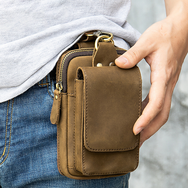 Genuine Leather Mobile Phone Pocket Men's Bull Leather Men's Versatile Kit Satchel Bag phone bag Men's summer wearing leather strap