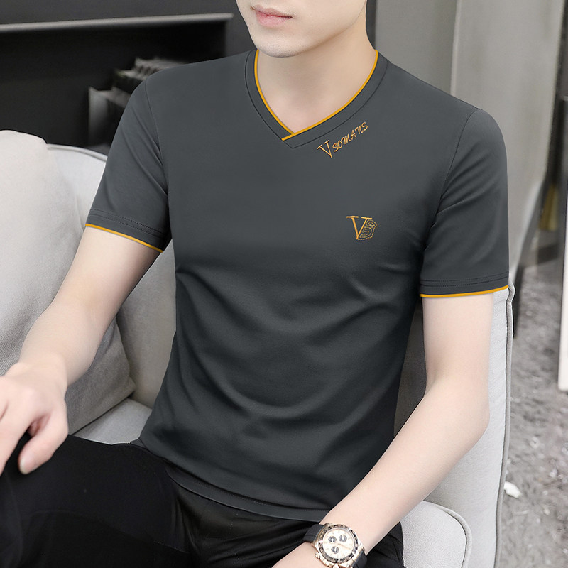 2 pieces) Modal Men's Short Sleeve t-shirt 2022 Summer V-neck high-end brand ice silk quick-drying T-shirt on the dress