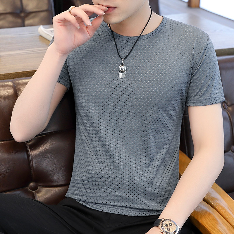 2 pieces) mesh breathable ice silk T-shirt men's short sleeves summer trend crew neck quick dry ice feeling T-shirt on clothes summer