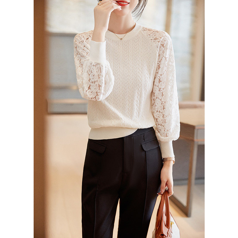 French design lace hollow knitted sweater 2023 Spring and Autumn new style sweater female