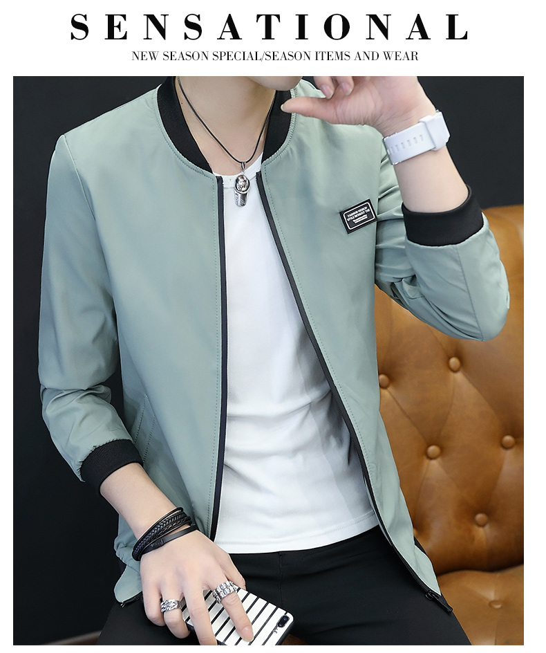 Mùa xuân và Mùa Thu Nam của Người Đàn Ông Mới Đứng Cổ Áo Jacket Hàn Quốc Slim Thanh Niên Đẹp Trai Bóng Chày Phù Hợp Với Xu Hướng Ngắn Áo Khoác Mỏng