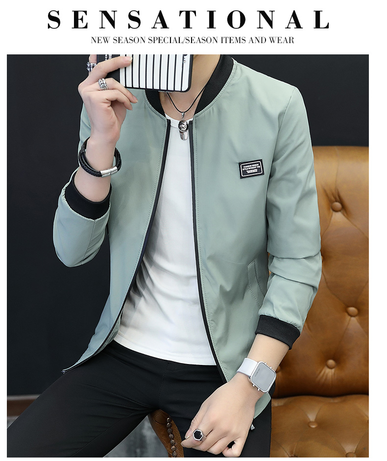 Mùa xuân và Mùa Thu Nam của Người Đàn Ông Mới Đứng Cổ Áo Jacket Hàn Quốc Slim Thanh Niên Đẹp Trai Bóng Chày Phù Hợp Với Xu Hướng Ngắn Áo Khoác Mỏng