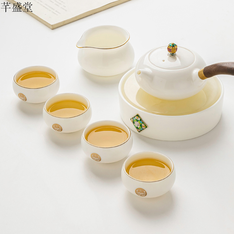 Goat Fat Jade White Porcelain Kongfu Tea Furniture Ceramic Gift Box Set Group Home Handmade Jingdezhen Tea Tray Cup Pot Lid Bowl