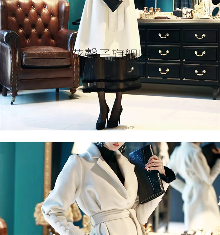 Áo khoác ngoài mùa hè cho phụ nữ áo len trắng giữa mùa đông phong cách Hàn Quốc - Trung bình và dài Coat