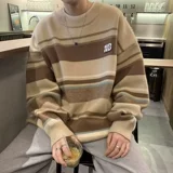 Ретро демисезонный брендовый трикотажный свитер подходит для мужчин и женщин для влюбленных, в американском стиле, круглый воротник