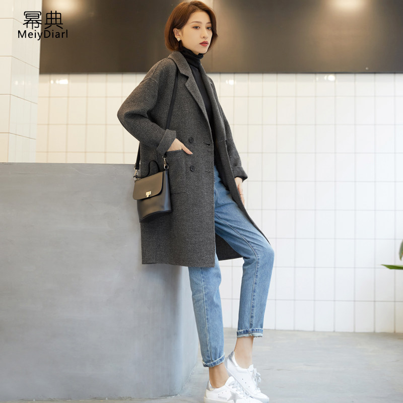 Double-sided wool jacket Women's medium long version 2021 New in winter relaxed pop Herbenwind, little subs