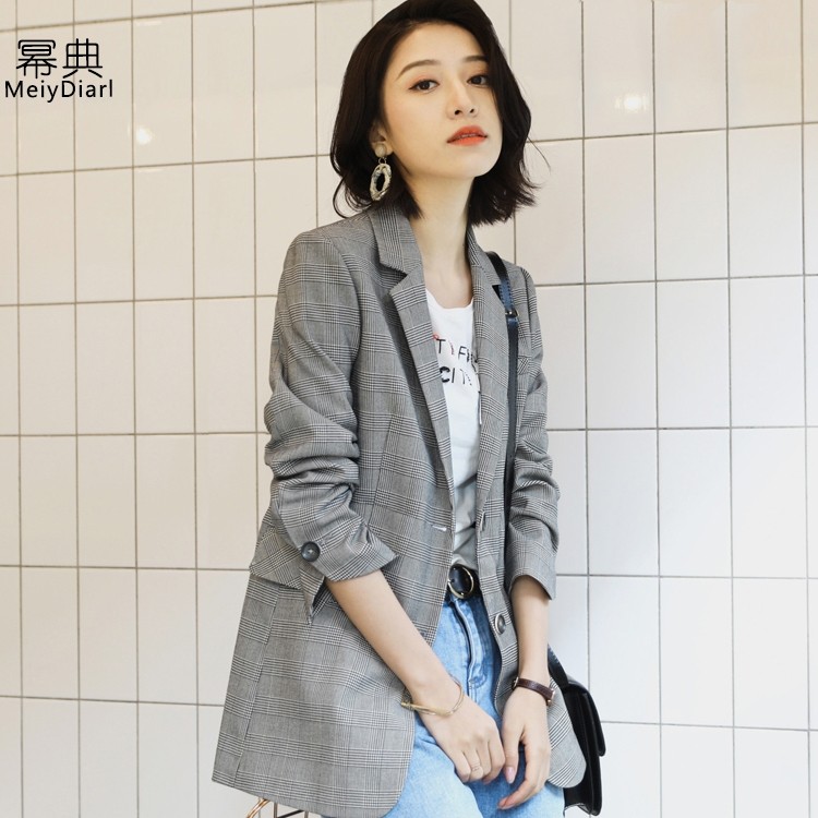 Retro plaid suit women's jacket 2022 spring and autumn new Korean version casual plaid chic small suit ladies top