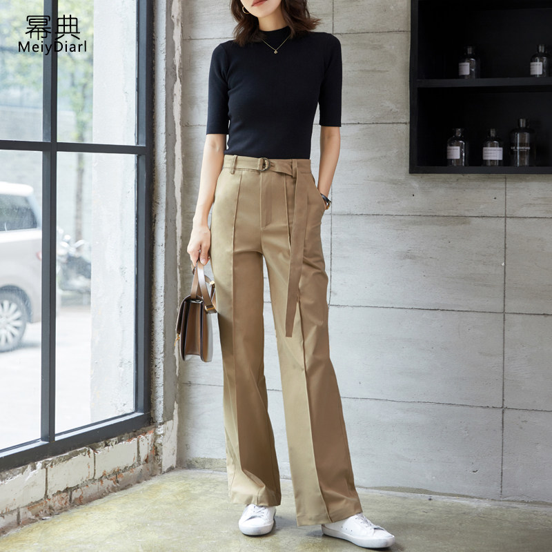 Casual Work Sweatpants Woman Loose Bf Wind 2020 Spring Autumn New High Waist Wide Pants Card Its Color Straight Drum Handsome Pants